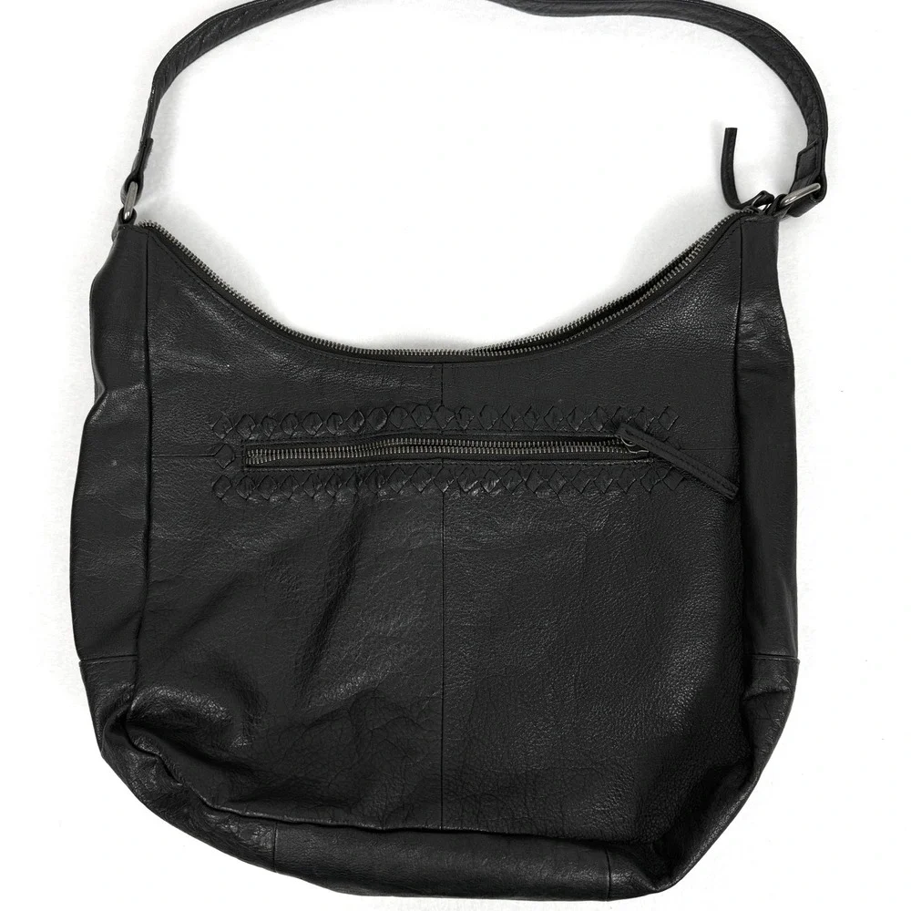 DAY & MOOD Black Leather Sling Hobo Shoulder Bag‎